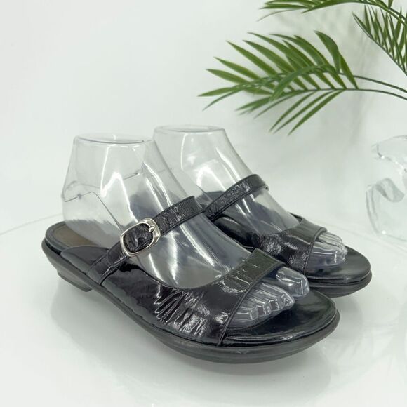 Dansko Women's Sandal Size 37 6.5 Black Patent Shoes Slide Adjustable Strap - Picture 1 of 14